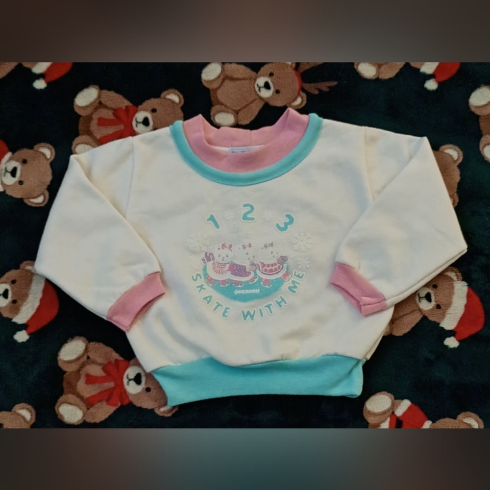 Rare Vintage OshKosh B'gosh Teddy Ice Skating Sweatshirt 24 Months NWOT
